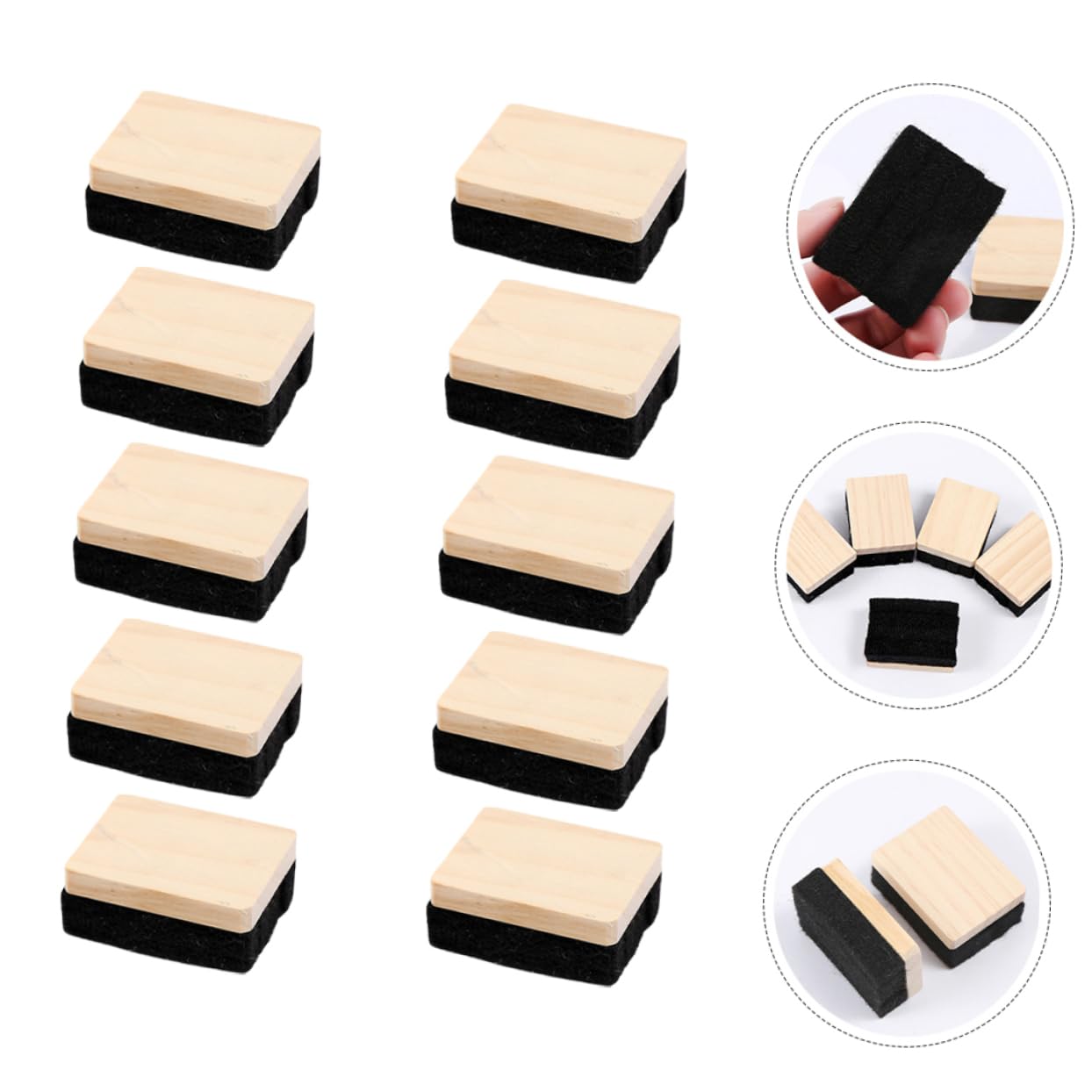 Gadpiparty 5 Sätze Radiergummi Mini Schwarz Trocken Abwischbarer Kreideradierer Whiteboard-trockenlöscher Staubfreier Kreidereiniger Tafelwischer Hölzern 10 Stück * 5
