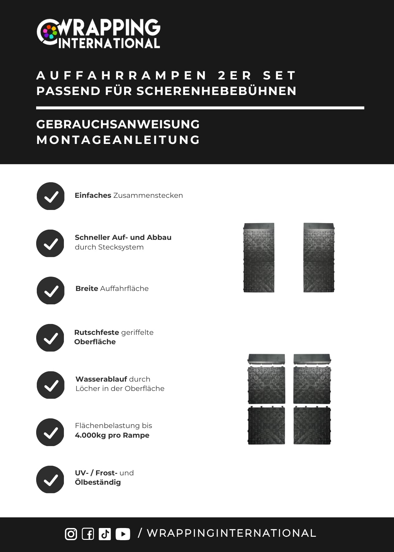 Auffahrrampen 2er Set für Scherenhebebühne z.B. für Tiefergelegte Fahrzeuge Überfahrrampen Scherenbühne Doppelscheren