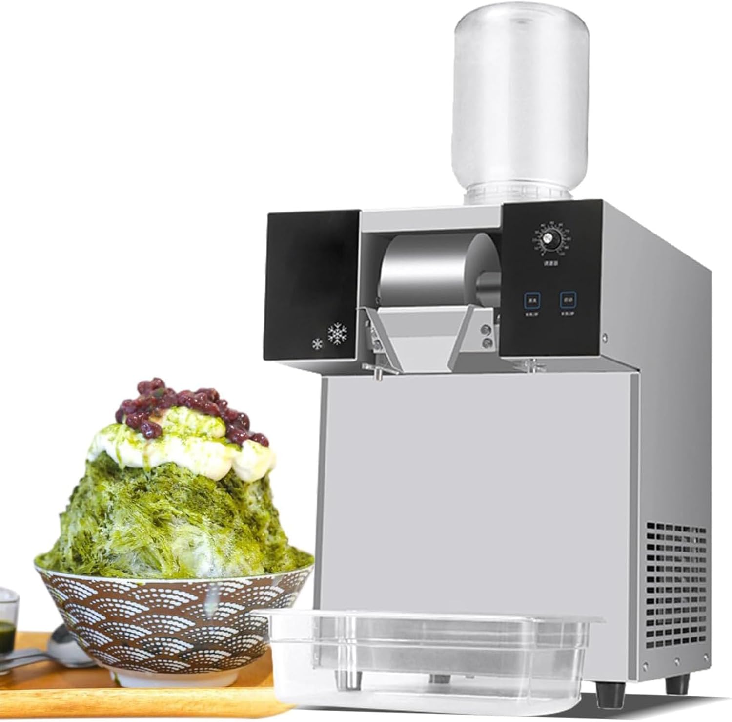 Commercial Ice Crusher Shaved Ice Machine,Ice Shaver Automatic Snow Cone Maker, Thickness Adjustable 1000W (Mechanical 180KG)