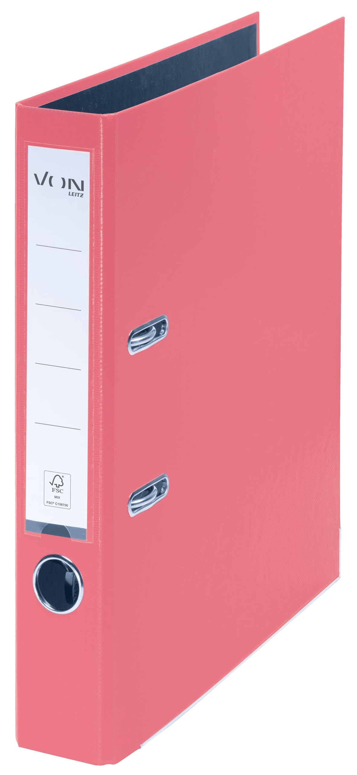 VON Leitz 10561021 Pack of 5 A4 Folders, Cardboard with Plastic Cover, 50 mm Spine Width, for 350 Sheets, FSC-Certified Cardboard, for School, Study & Home, Pink