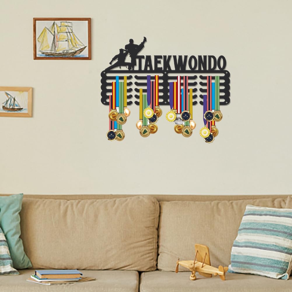 SUPERDANT Porta Medaglie da Taekwondo Portamedaglie da Muro Sportivi in Metallo 5 File 20 Ganci Espositore da Parete per Medaglie Ripiano in Ferro Regali per Atleti