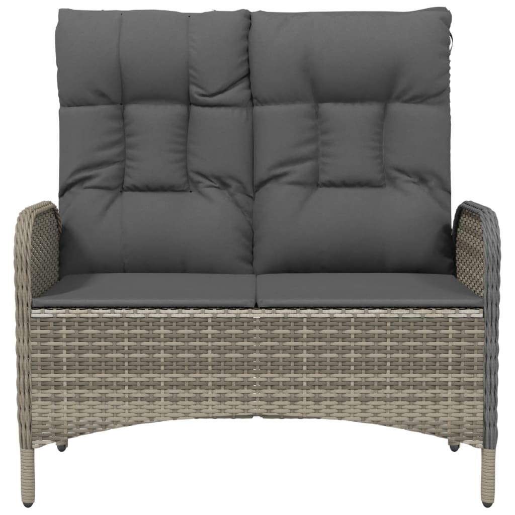 vidaXL Gartenbank, Sitzbank mit Liegefunktion Kissen, Parkbank Verstellbare Rückenlehne Stahlrahmen, Gartenmöbel Bank, 107cm Poly Rattan Grau