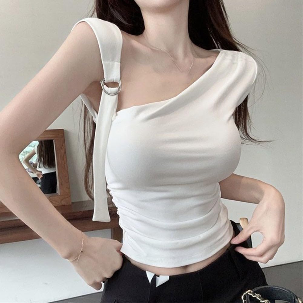 Haut court à épaules dénudées à manches courtes pour femme, fabriqué en polyester, couleur unie, style pour les sorties par temps chaud
