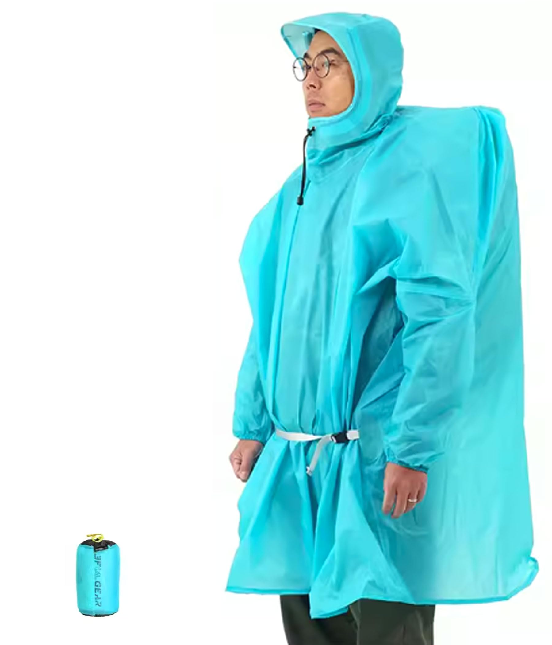 Kokenwa 3F Full-Length Full-Body Raincoat & Poncho - Ultra-Lightweight Waterproof for Outdoor Hiking, Cycling & Trail Running, 15d Blue, One Size