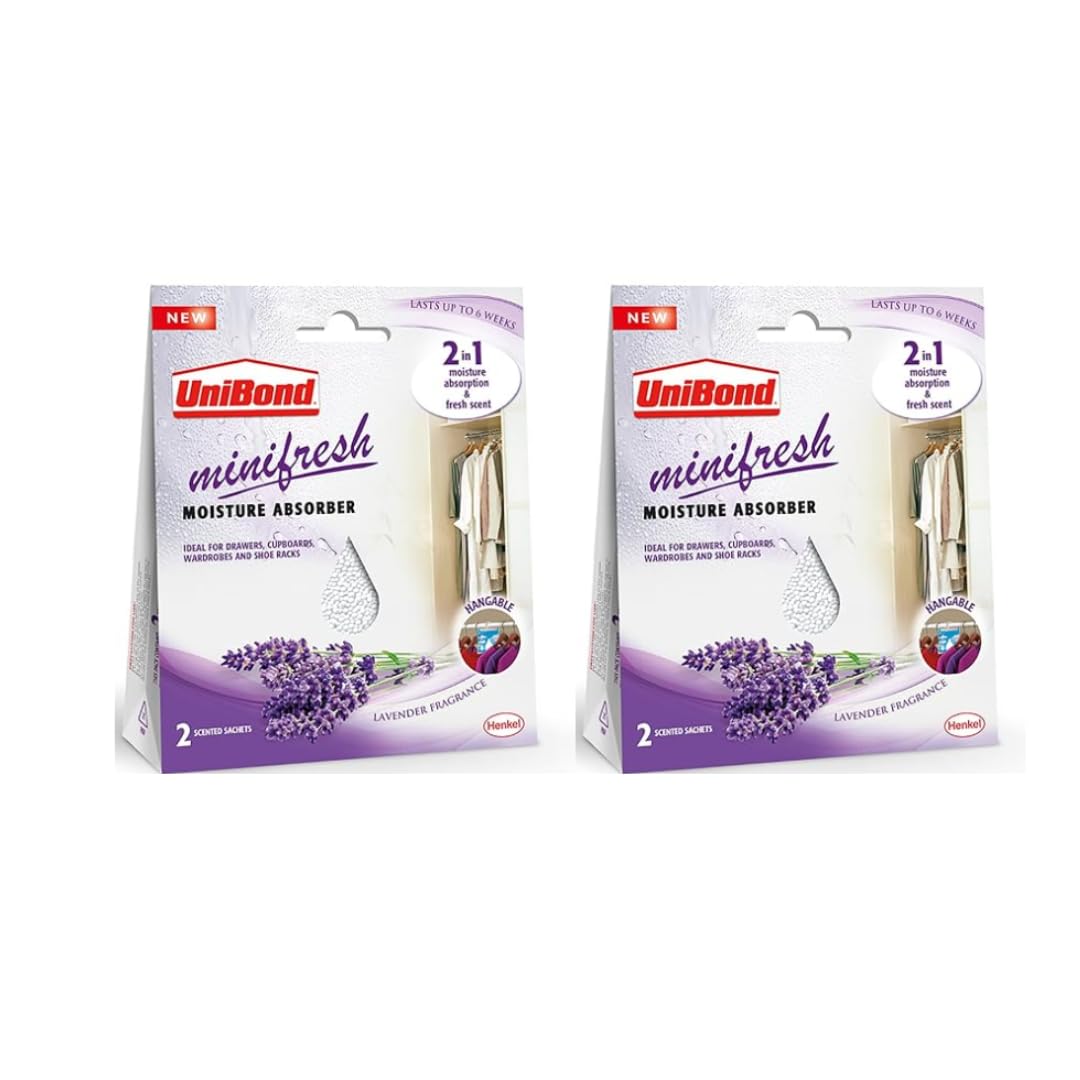 UniBond Minifresh Moisture Absorber| Lavender Fragrance Hangable Sachets| Ideal for Bedroom, Drawers, Cupboards, Wardrobes & Shoeracks|Lasts Upto 6 Weeks|Lavender Scented Sachets |Pack of 1