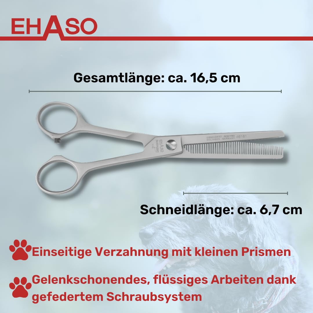 EHASO einseitige Hunde-Modellierschere aus Solingen, 16,5cm, 46er Zahnung, Rostfrei
