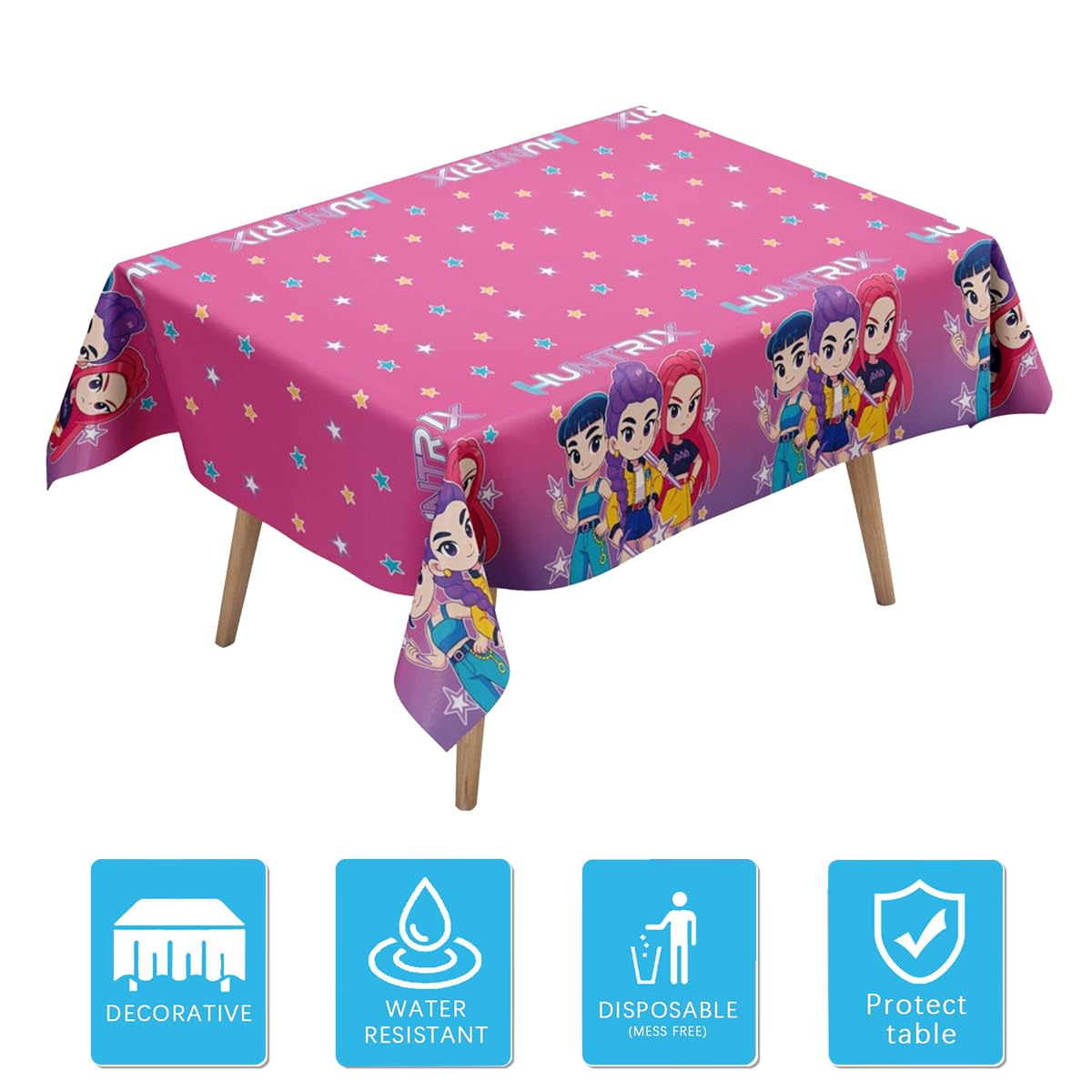3 pezzi Tovaglia per feste dei Cacciatori di Demoni Tovaglia monouso Tovaglia rettangolare Tovaglia scintillante per esterni, picnic, matrimonio, feste, decorazioni da tavola, 183 x 137 cm