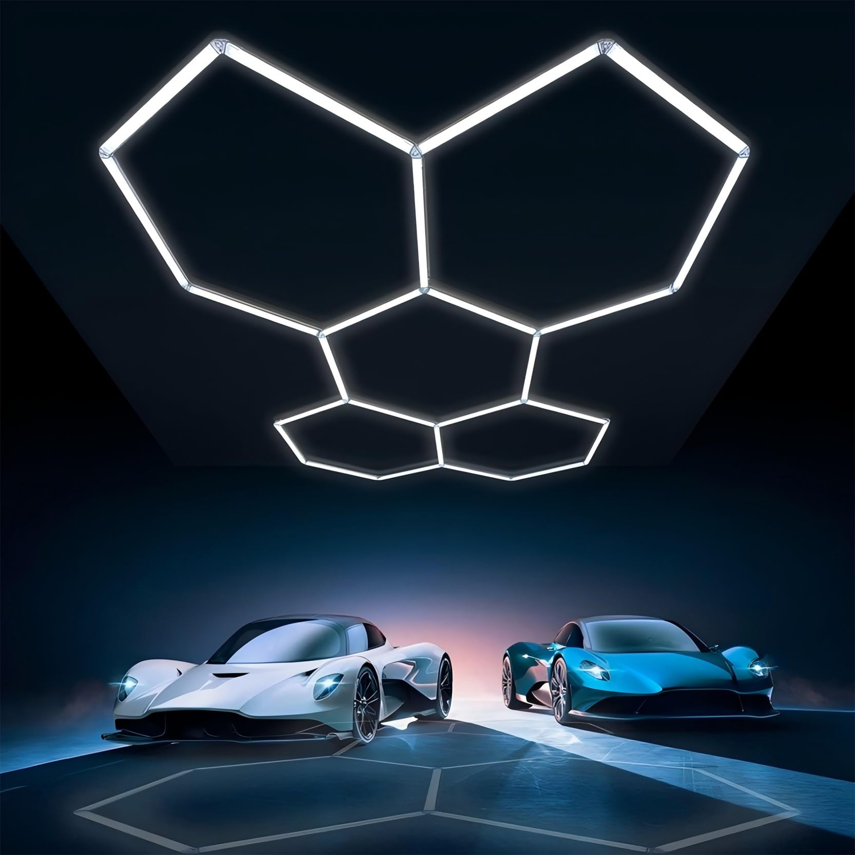 Luce da garage a LED super luminosa, 5 esagonali, 14 esagonali, 168 W, 672 W, plafoniere collegabili per officina, magazzino, palestra, cantina, 6500 K