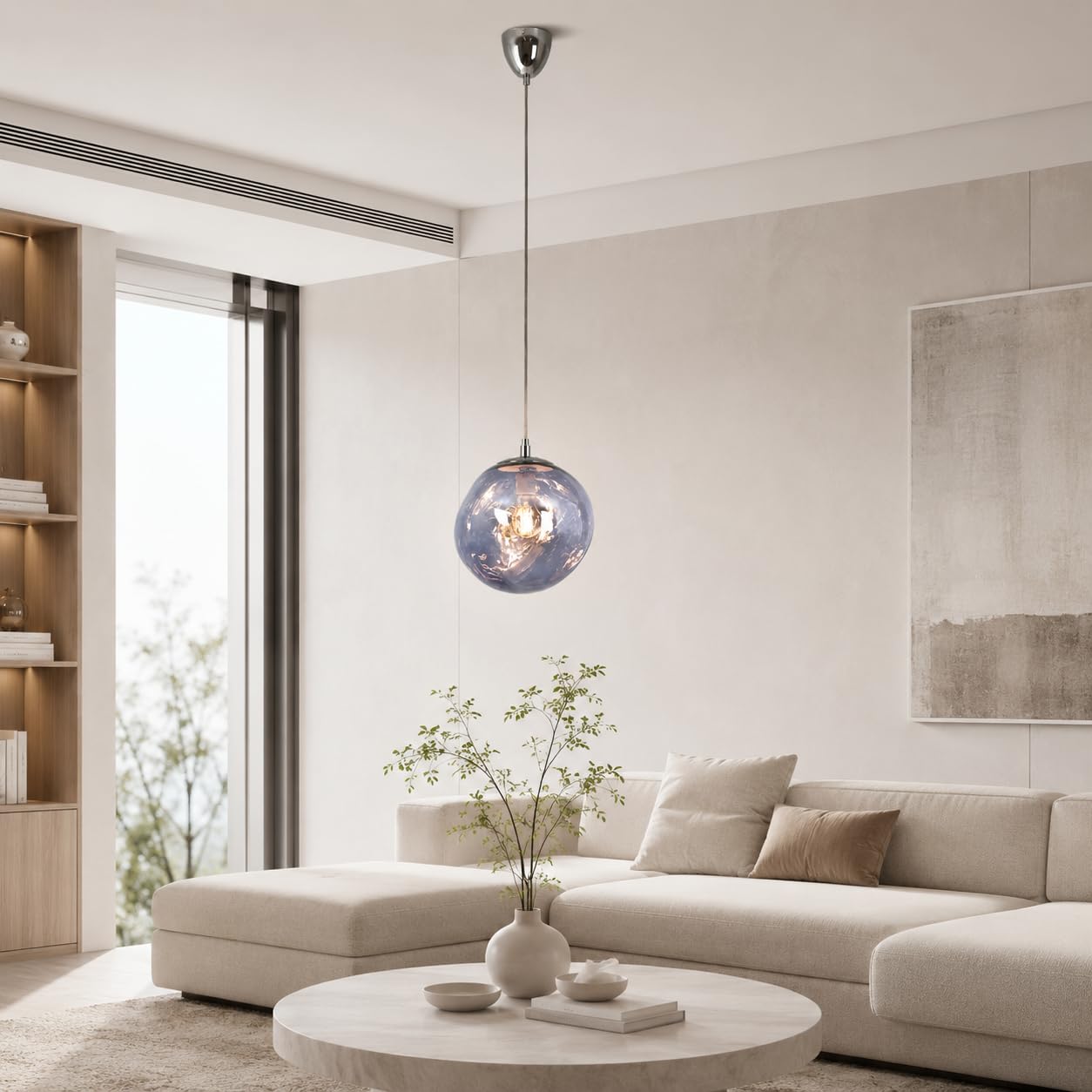 BARCELONA LED Pendelleuchte Violett Aus Glas Ø28cm E27 | Kunstglas und Metall, höhenverstellbares Kabel, 132 cm Gesamthöhe, bis 40 W, für Innenräume