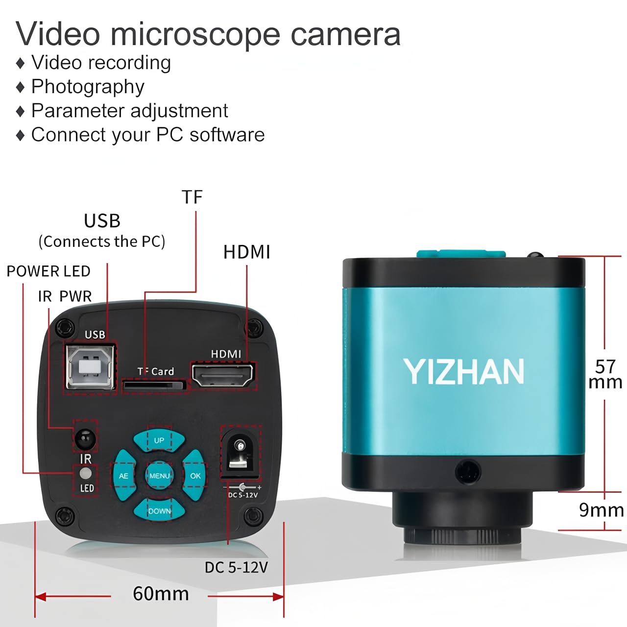 Microscopio de soldadura 60MP 48MP 4K USB HDMI VGA Digital Video Monocular Microscopio Cámara Continuus Zoom 180X 215x Soldadura (Software Integrado 180)