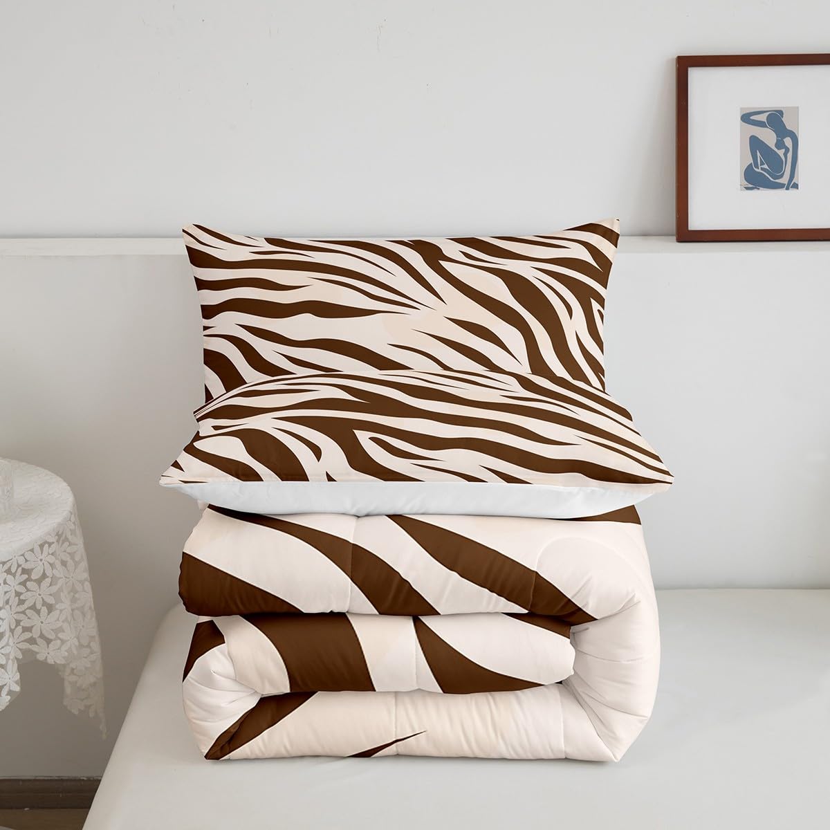 Zebra Stripes Comforter Set Purple Black Animal Fur Bedding Set Queen Size Africa Wildlife Leopard Quilt Set 3pcs For Women Girls Kids Room Decor Romantic Retro Duvet Insert,2 Pillowcases - View #11