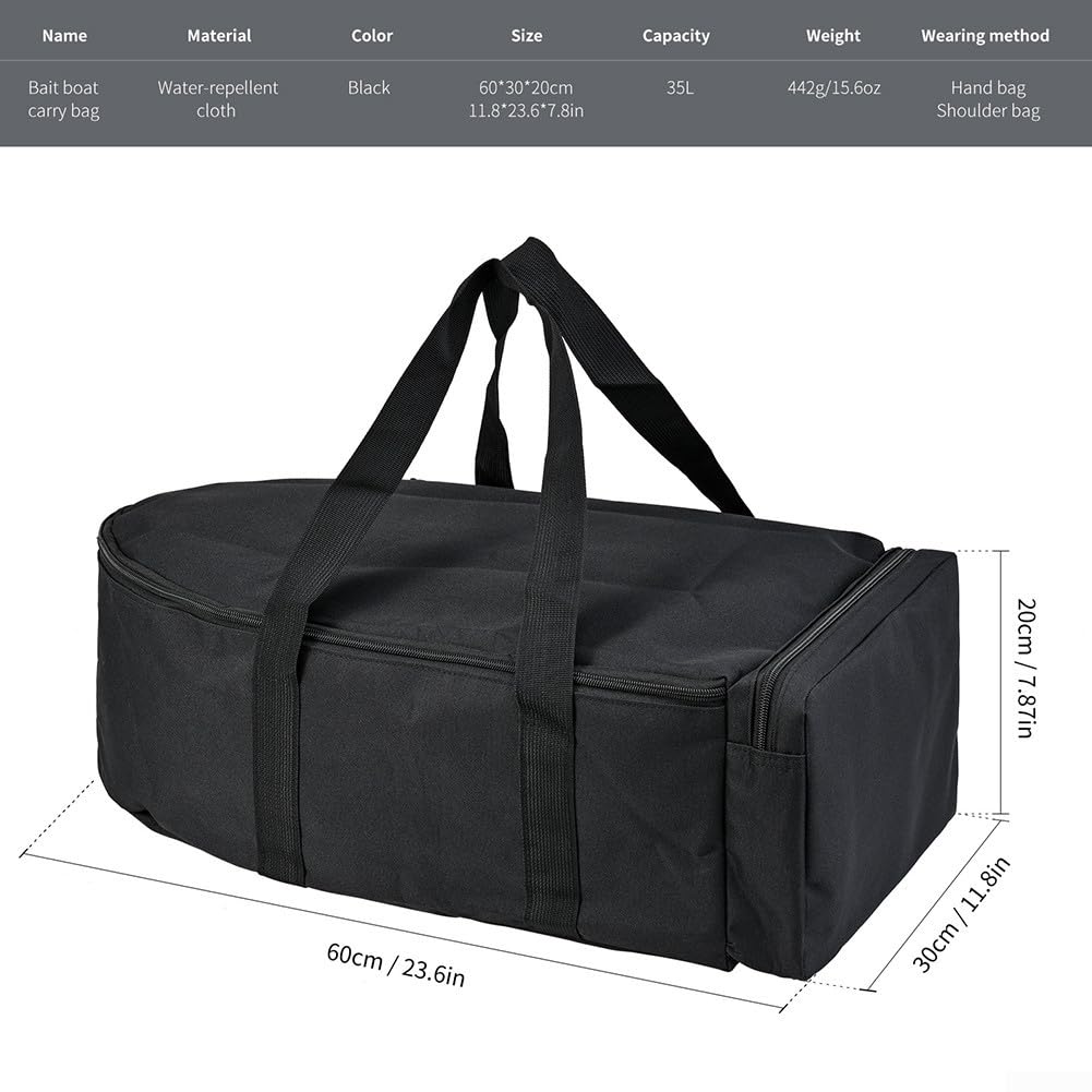 Bait Boat Bag, borsa per il trasporto per esca barca idrorepellente pesca barca borsa di stoccaggio, per la pesca all'aperto, escursionismo, caccia, campeggio, viaggi, 60 x 30 x 20 cm (28283-A1-BK)