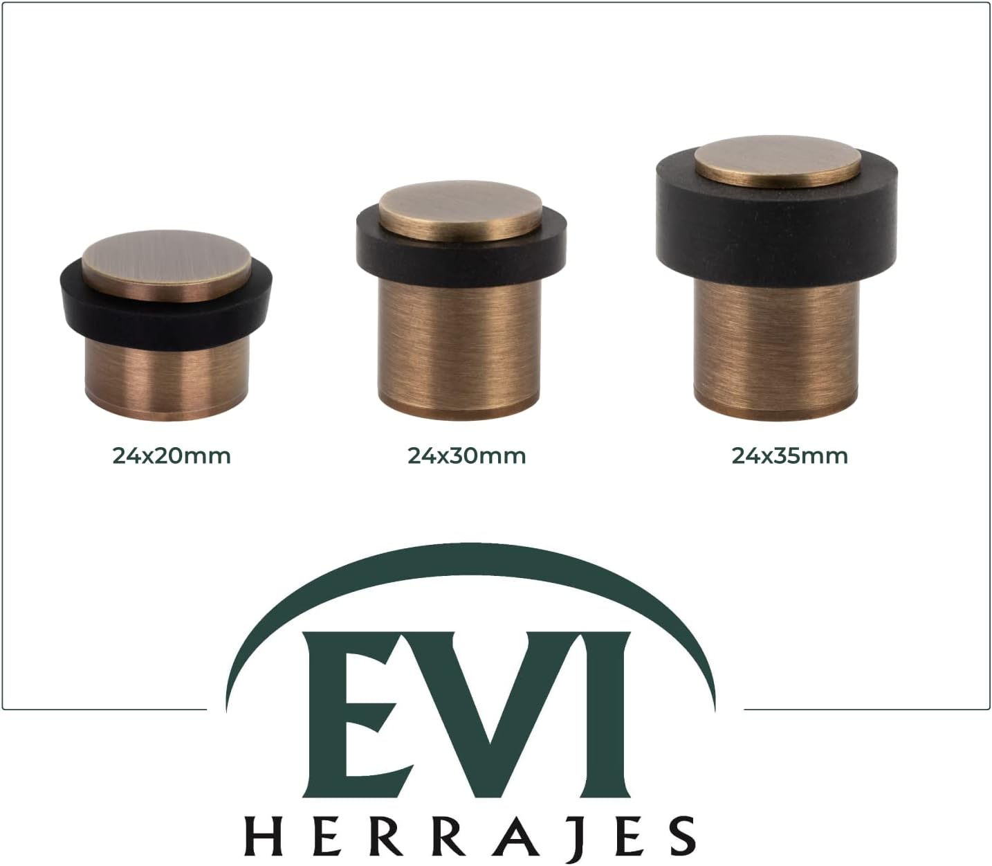 Door Stop | Silicone Shock Absorber | Made of Brass | Threaded Base | Includes Screw + Clamping Plug | EVI Hardware (Aged Brass - Black Rubber, 1,34" x 1,38")