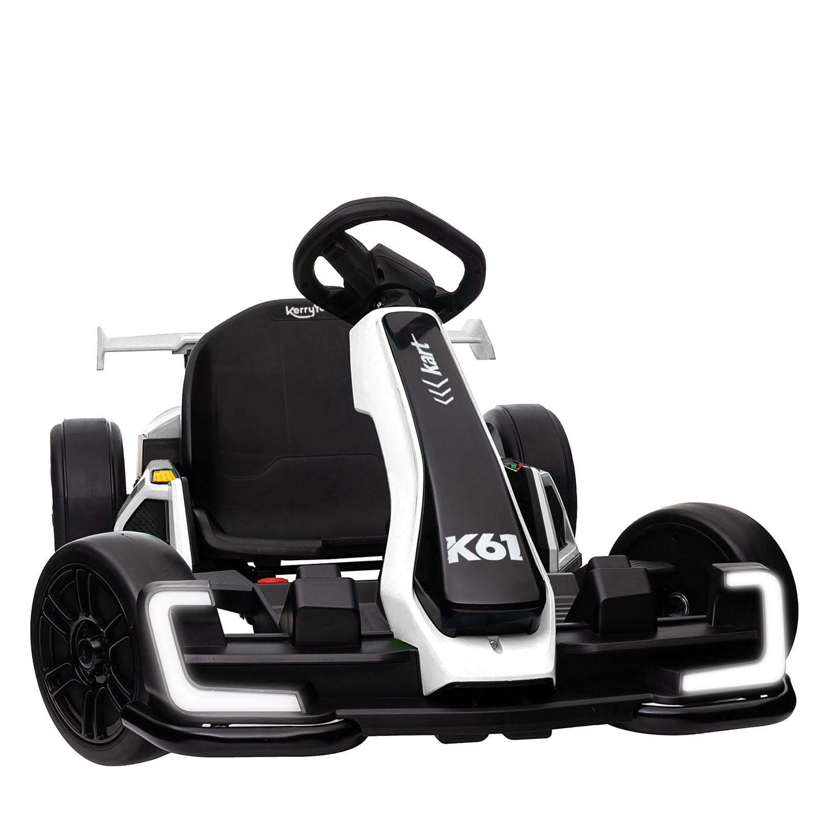 KerryYoo K61 Go Kart Electric Drift Kart with Length Adjustable Seat, 24V Outdoor Ride on Toy with 4 Speed Mode, Crazy Cart for Kids 6-12 Years Old, Fast 300W Motor, 8.5 MPH, Bluetooth - White