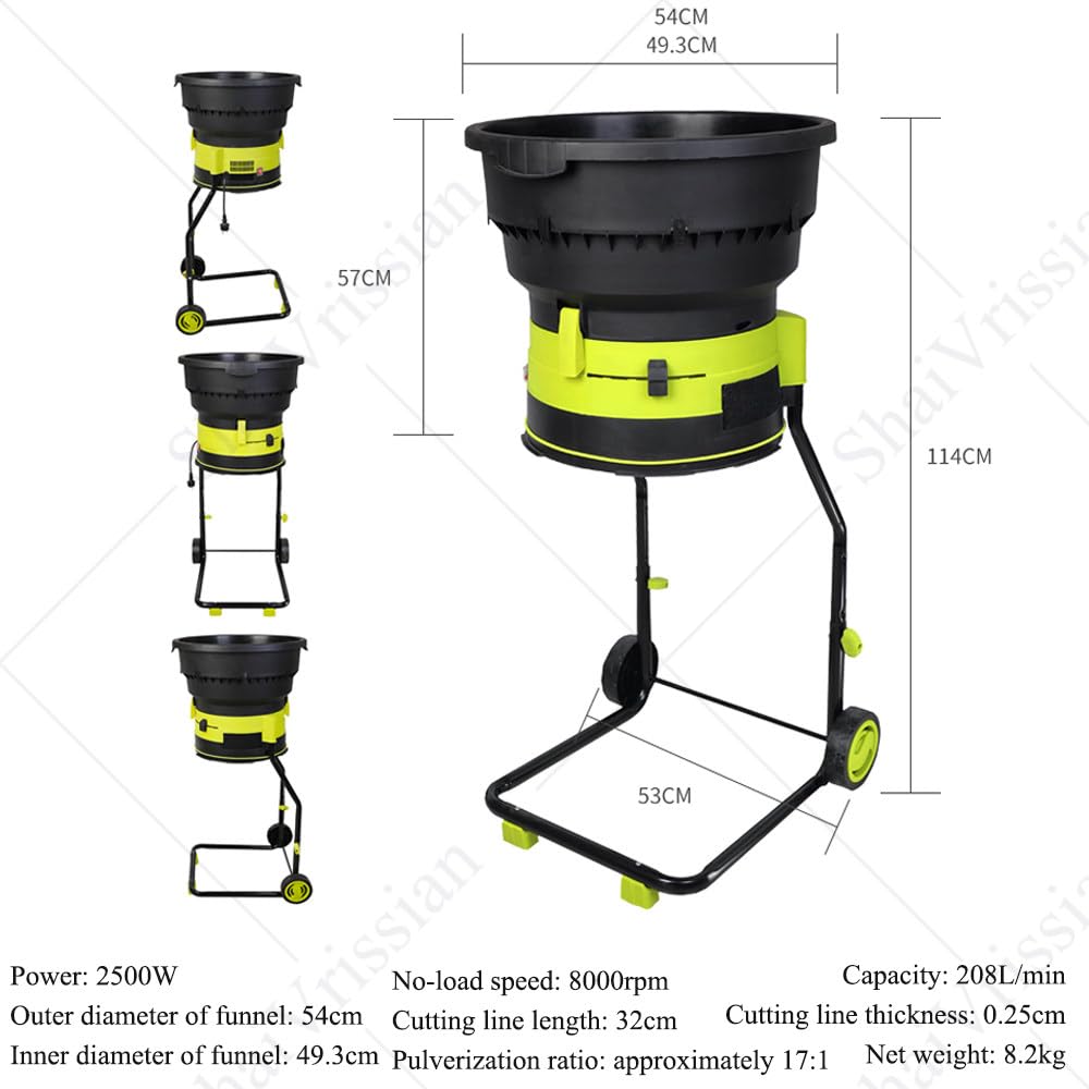 Biotrituradora Eléctrica,Trituradora De Hojas Jardín,con Bolsa Y Ruedas,8000 RPM,Sistema Seguro Sin Cuchillas,Reducción 17:1,para Compostaje Y Limpieza noPowercord