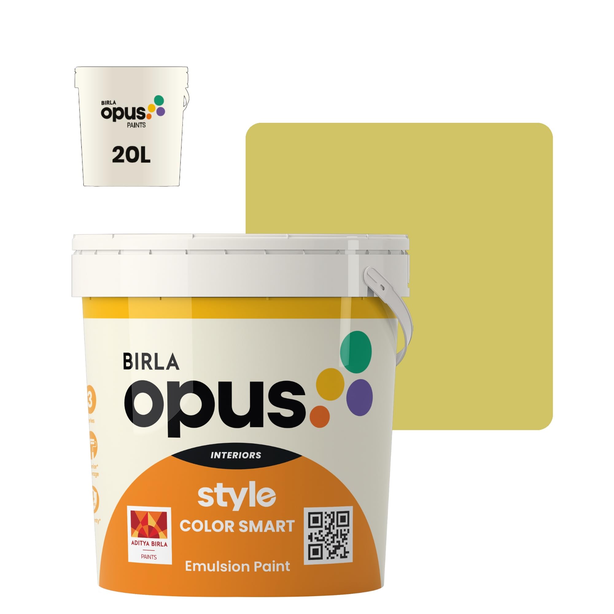 Birla Opus Style Color Smart Premium Interior Emulsion Paint-20L, Extra Virgin Olive Oil Colour, Smooth Matt Finish-Superior Coverage, Washable, Non Chalking-For Bedroom, Living Room, Office