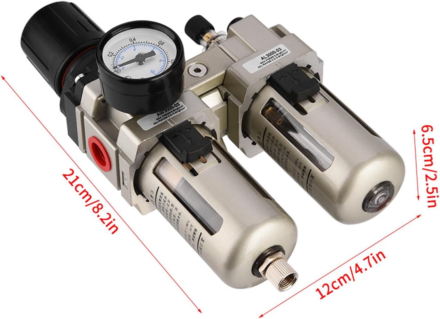 AC301003 Aluminum Alloy Compressed Air Pressure Regulator Trap Water Filter 3/8 Inch Industrial Grade Air Filter Regulator for Pneumatic Tools and Compressed Air Systems