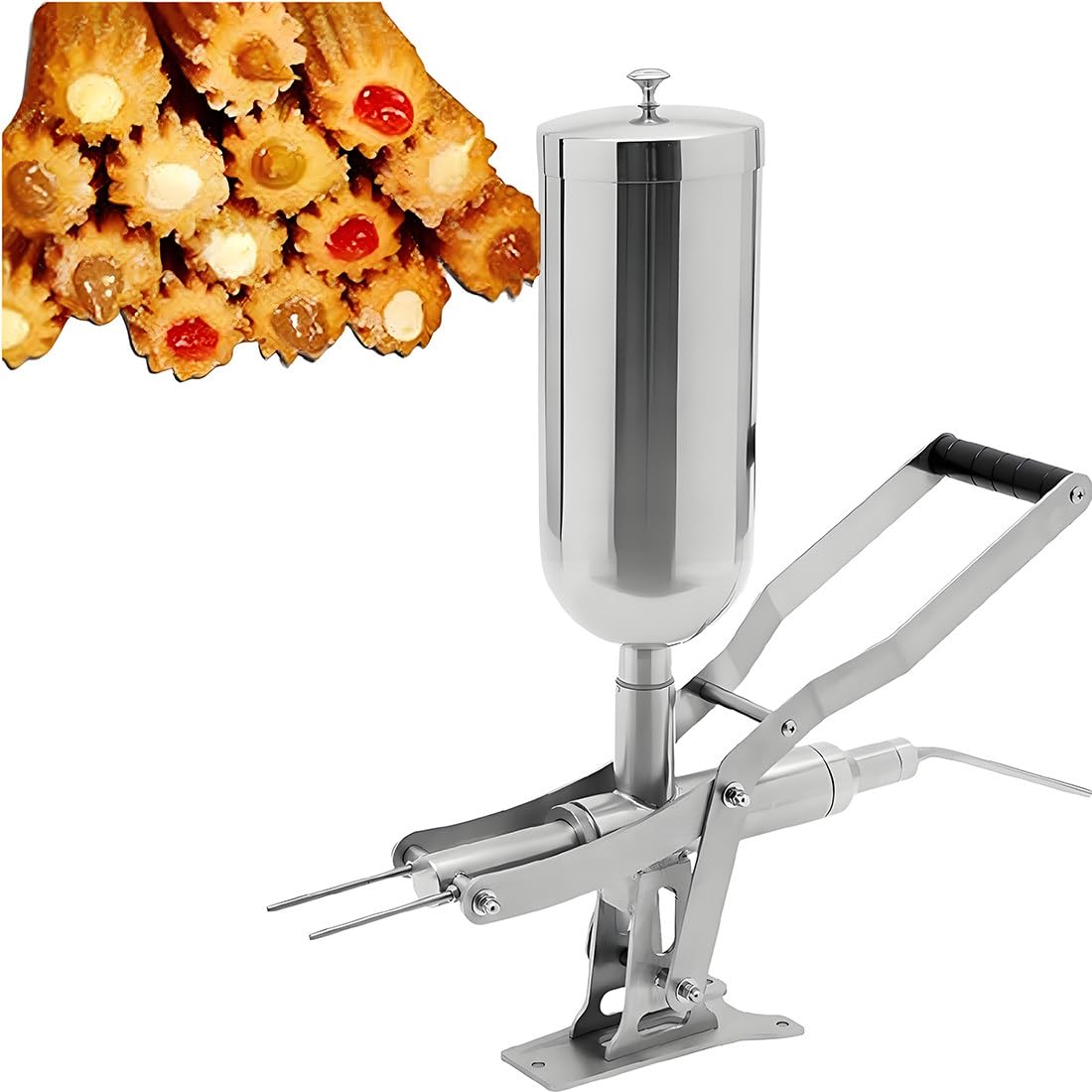 Máquina de churro manual para rellenar donas, inyector de postre de acero inoxidable para crema, mermelada, chocolate con 4 boquillas, equipo comercial de panadería para churros, eclairs, donas