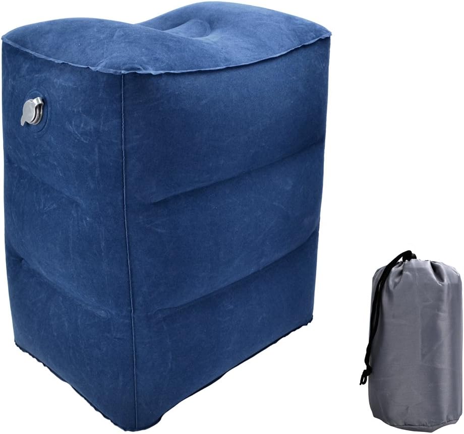 Zhuomei Travel Pillow for Leg Foot Rest Airplane Sleeping Pillow Inflatable Bed Footrest for Car Home Blue