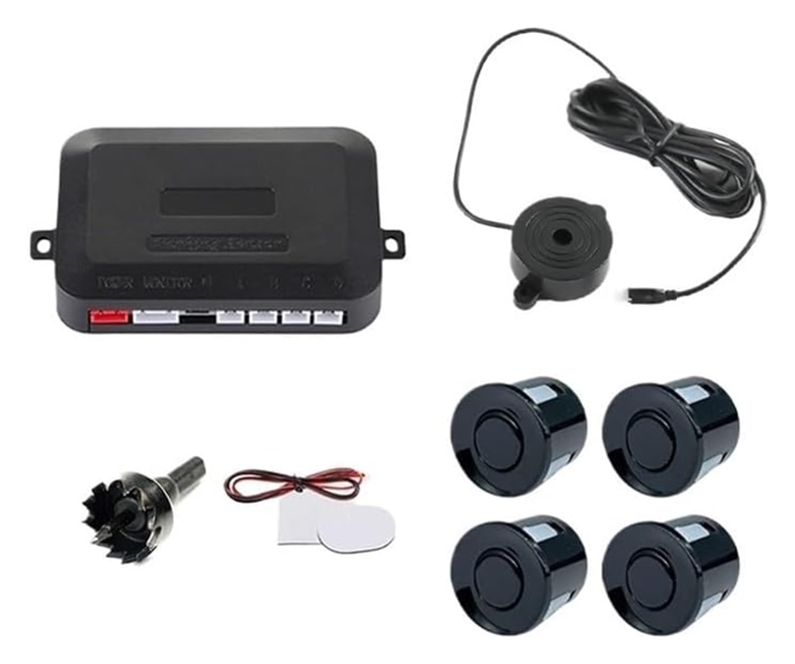 PDC Sensor Estacionamiento Kit De Sensor Aparcamiento para Coche 4 Sensores Zumbador 22 Mm Indicador Alerta Sonora Marcha Atrás Sonda 12 V