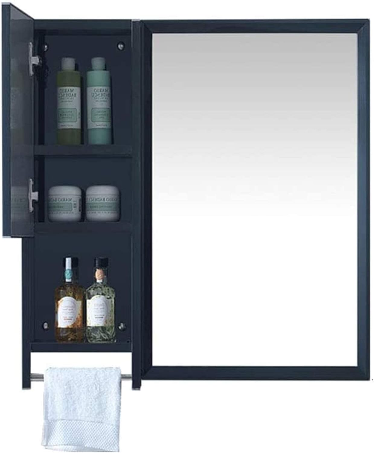 Mirrors for Bathroom Stainless Steel Bathroom Mirror with Side Cabinets, 19.6"X27.5" WallMounted Washable Vanity Mirror,Single Side Cabinet (Black Brushed (Left))
