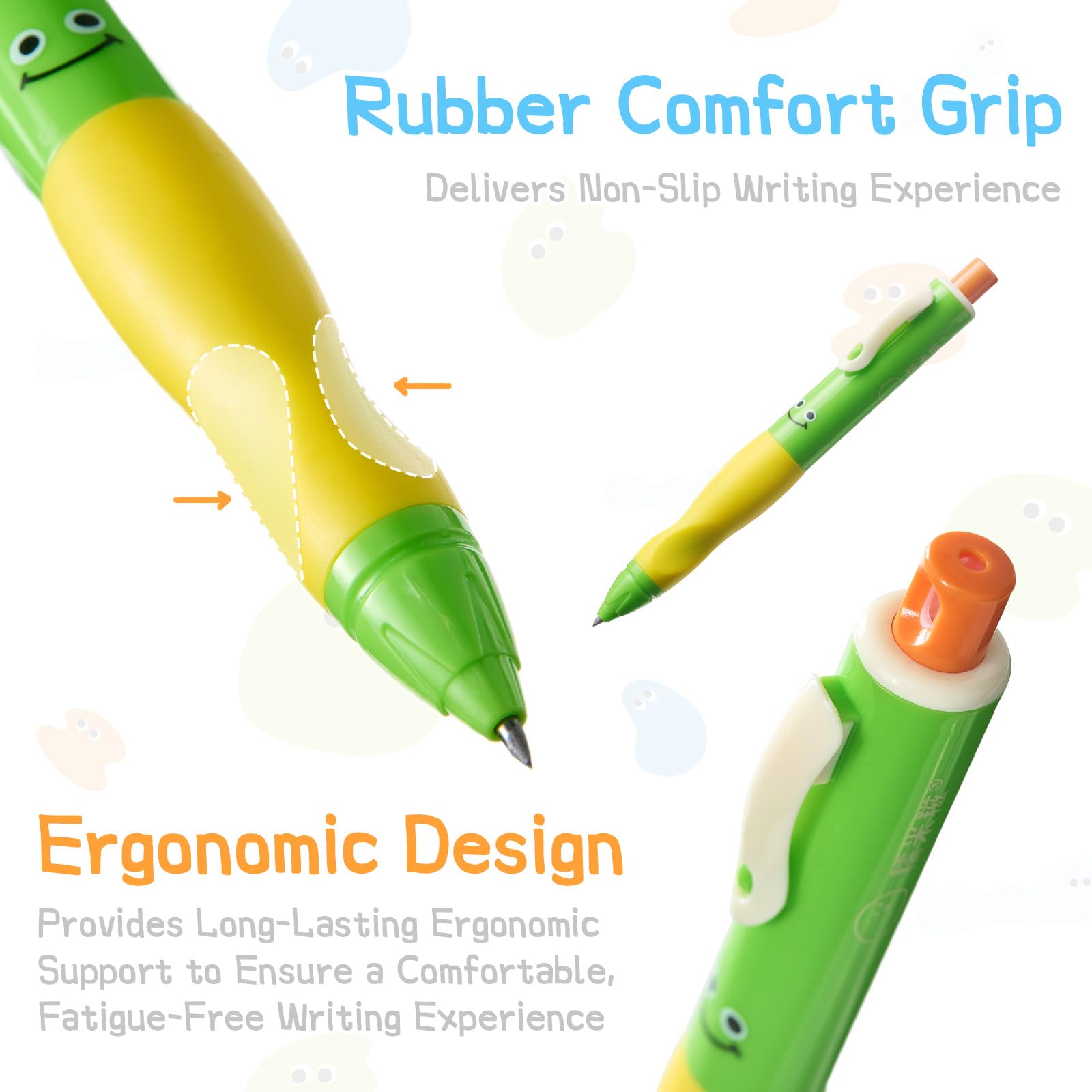 Portaminas grueso para niños, lápiz de escritura a mano Smile con agarre antideslizante y mina HB de 2.0 mm, resistente a la rotura, paquete de 8 incluye 96 recambios #2, sacapuntas y borrador