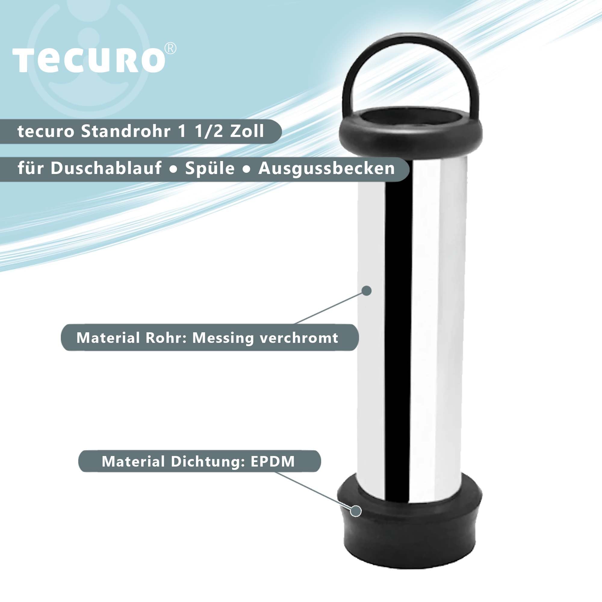 tecuro 1 1/2" x 140mm Length Shower Drain Valve Stand Pipe Sink Sink Basin Chrome Plated Brass, Silver, 140 mm - Image 2