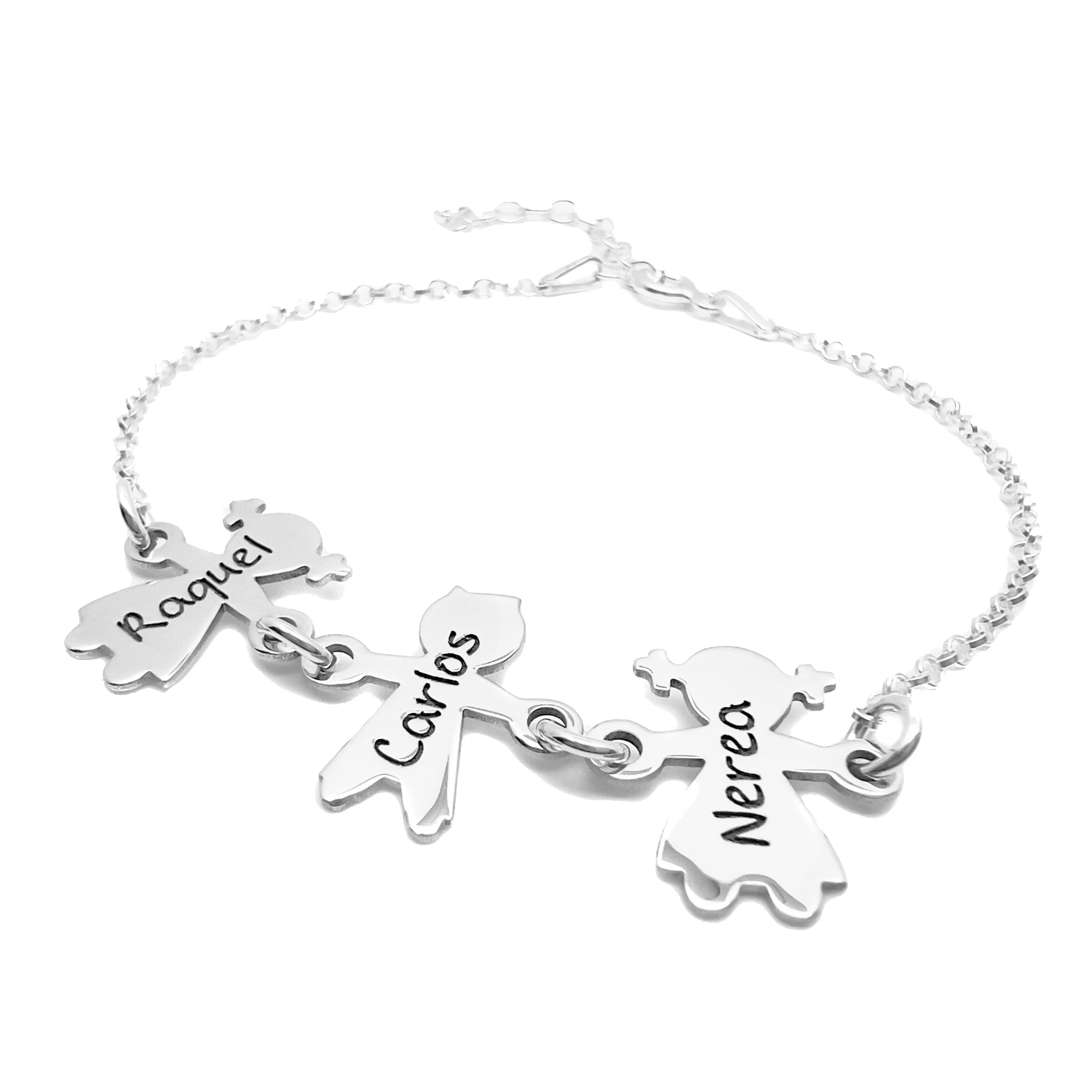 Rincon del Artesano Hecho a Mano Malaga - Pulsera Mamá Personalizada con nombres - Niños con Nombres - Fabricada en plata de ley 925/1000 - Regalo día de la madre - Regalo Mamá