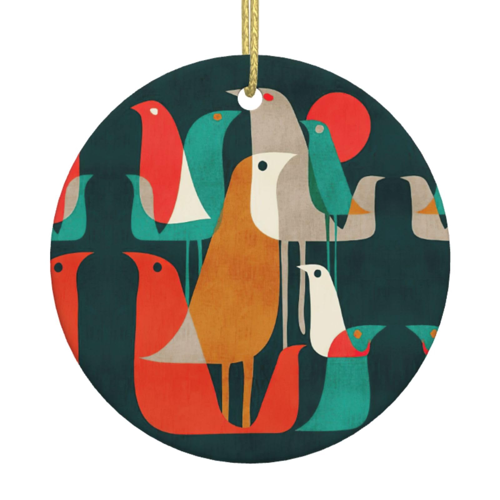 Flock Of Birds Printing Christmas Tree Ceramic Hanging Ornament,Festive Baubles Adornment For Pathway Garden Patio
