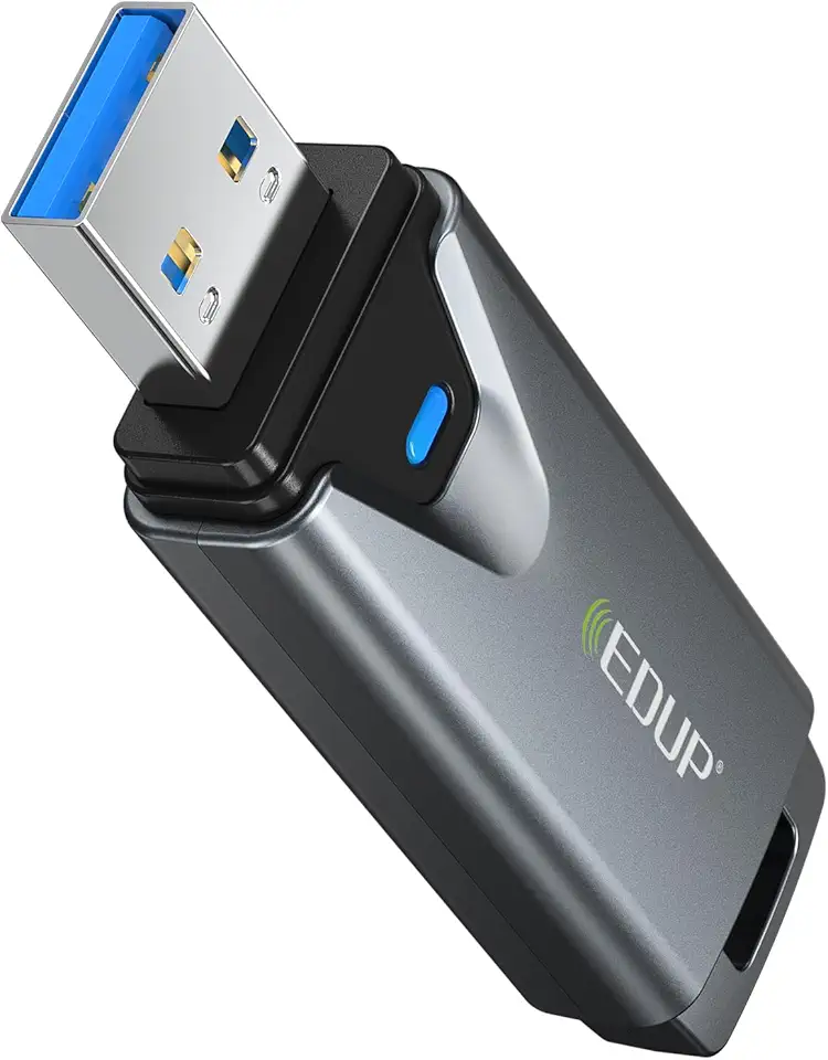 EDUP Adaptador Mini USB 3.0 WiFi 6E para PC, AXE3000, 802.11ax, Tri-Band 6GHz/5GHz/2,4GHz, USB Wi-Fi Dongle Placa de Rede Sem Fio, Compatível com Windows 11/10 (Instalar Driver) e Linux (Plug and Play
