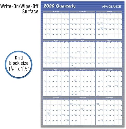 Miniatura 6 de AT-A-GLANCE - Calendario borrable 2021, planificador de pared de borrado en seco, 36 x 24 pulgadas, grande, verticalhorizontal, reversible, azul
