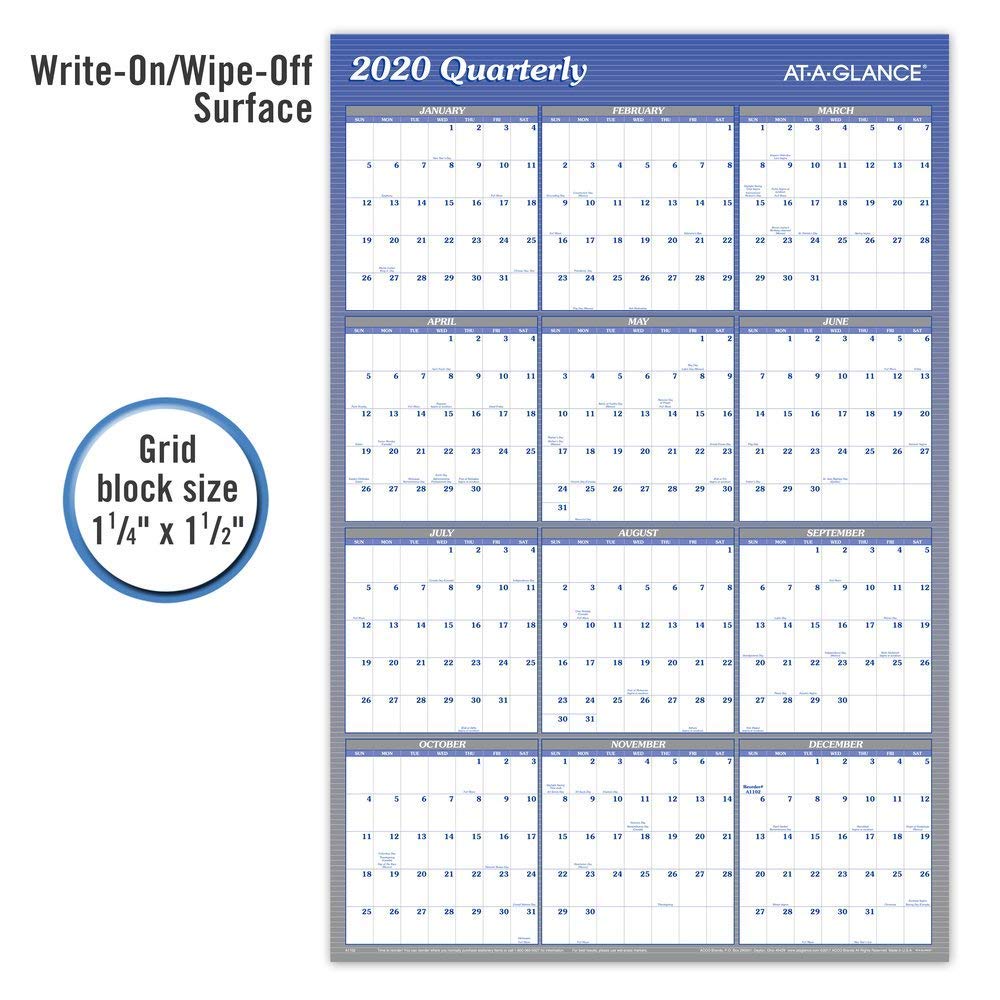 AT-A-GLANCE 2021 löschbarer Kalender, trocken abwischbar, 91,4 x 61 cm, groß, vertikal/horizontal, wendbar, Blau (A1102-21)