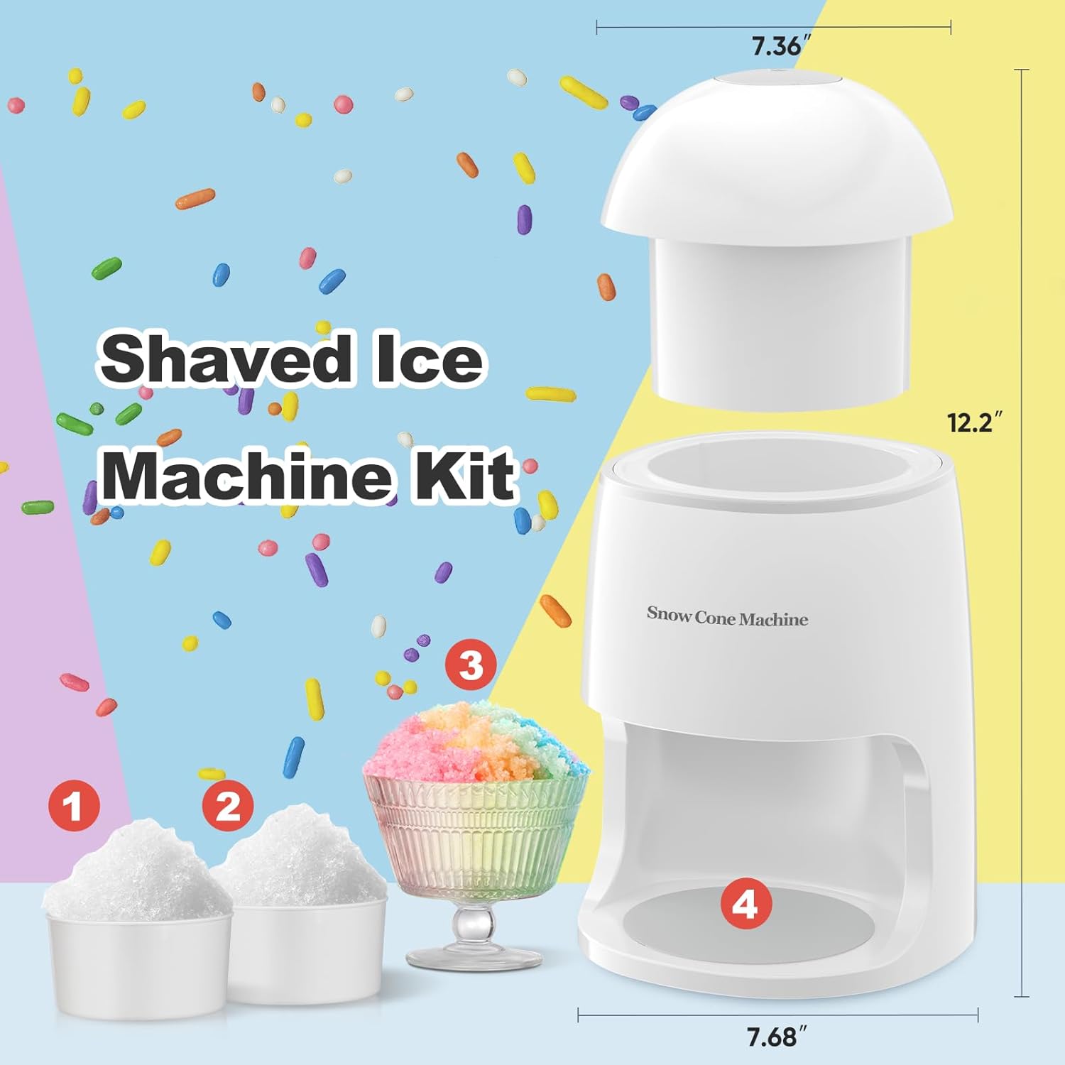 Electric Snow Cone Machine, Shaved Ice Maker Slushie Machine for Home, Kids Fast Fluffy Ice Shaver, Gift Ideal for Family Christmas Holiday, White
