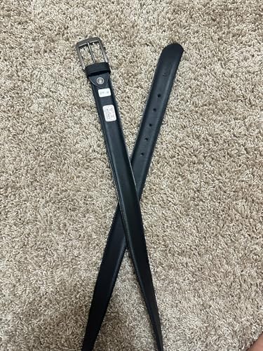 Genuine Leather Belt, 1.5 Inches Wide, Black, Metal Buckle, Unisex (52)3