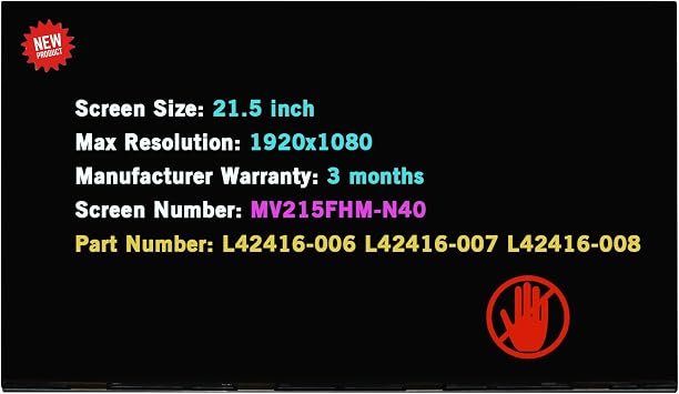 21.5" Replacement MV215FHM N40 for HP 22-DF0003W 22-DF0013W 22-DF0033W 22-DF0120M L03400-J53 L75153-351 LCD Non-Touch Screen Display Panel Non-Touch