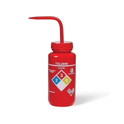 United Scientific™ UniSafe™ - Botella de lavado químico ventilada de LDPE de boca ancha de grado de laboratorio, tolueno, 16.9 fl oz (16 onzas), 4