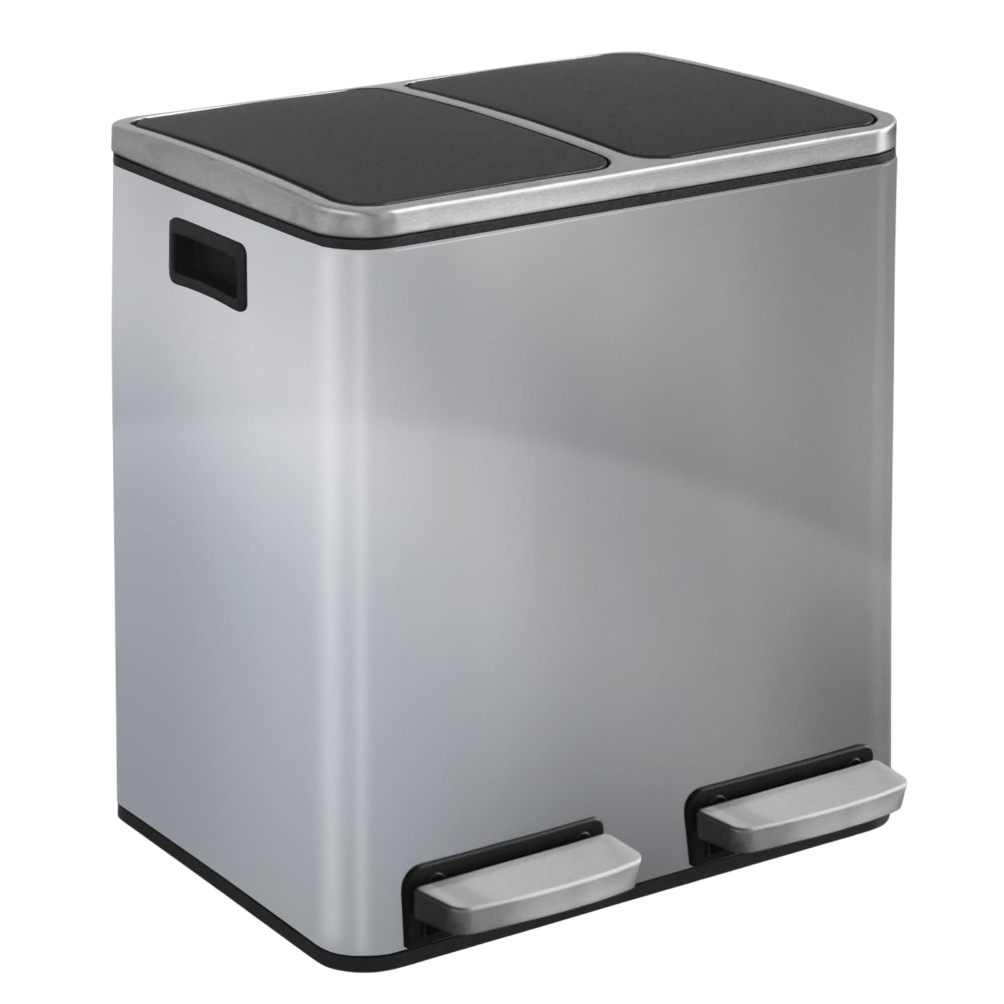 KARAT Mülleimer Küche 2×30L Edelstahl | 2-Fach Mülltrennsystem, Treteimer Küche, Metall, Soft-Close, luftdicht, Kunststoff-Inneneimer, Klappdeckel – (Felix)