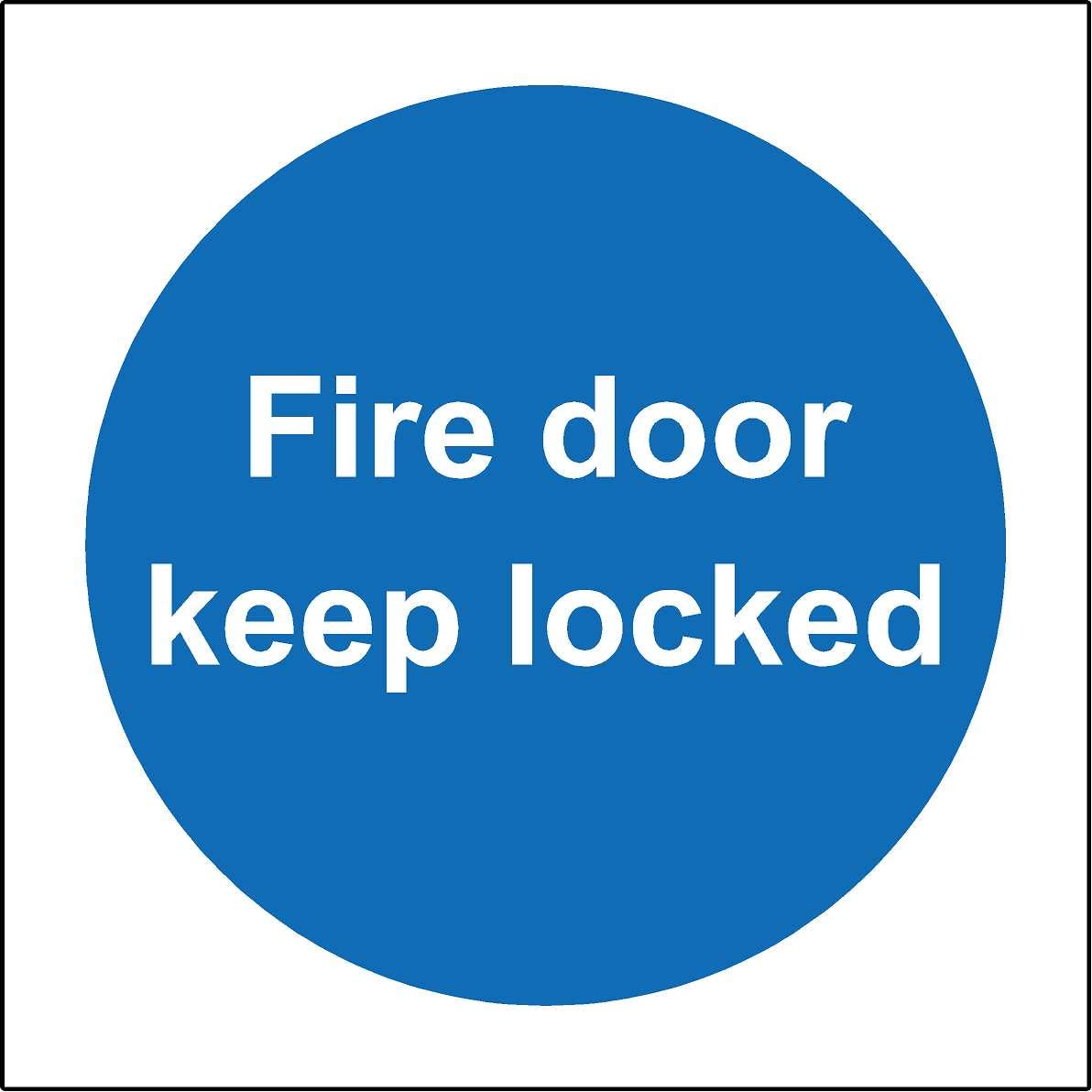 Fire door keep locked Safety sign - 1.2mm Rigid plastic 100mm x 100mm