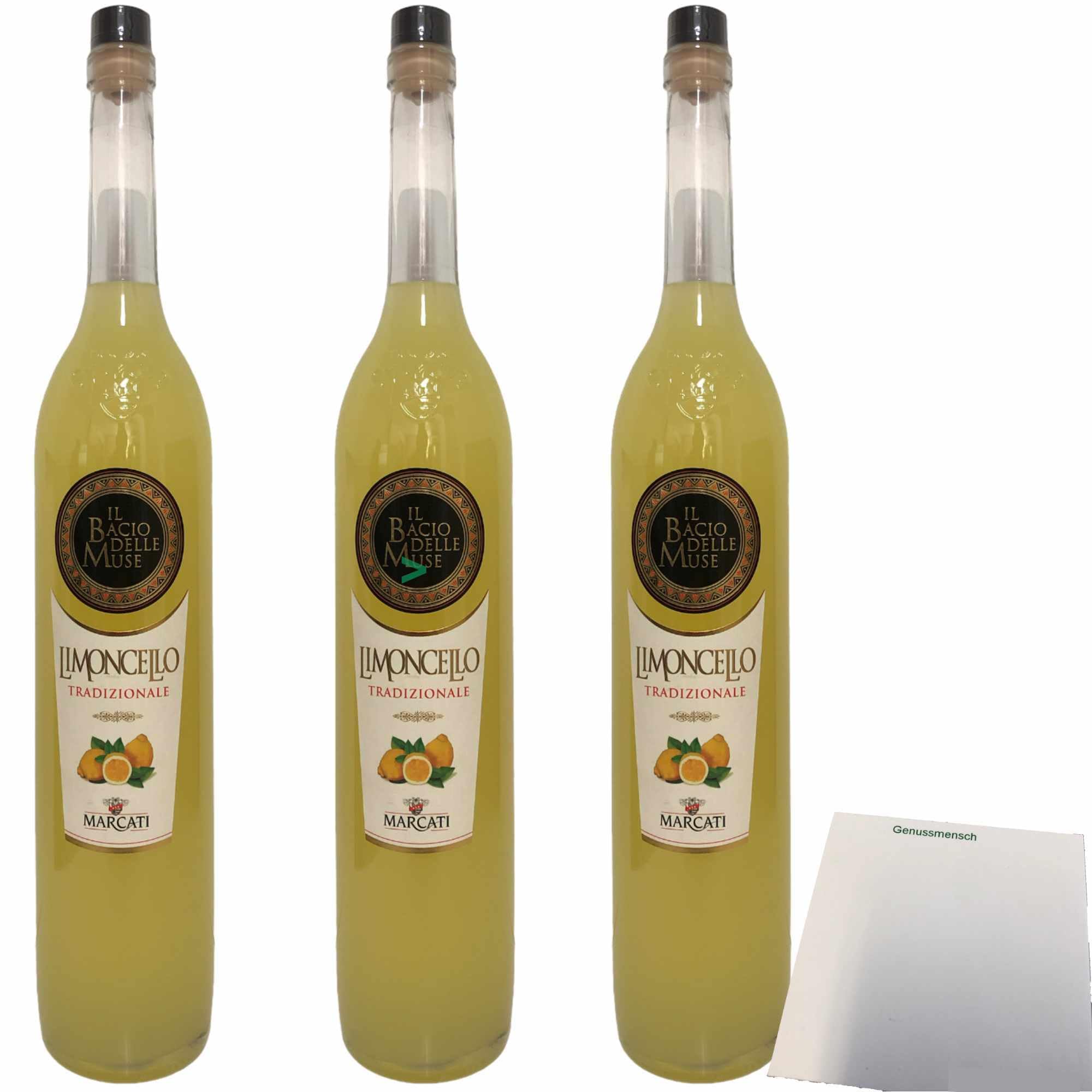 Marcati Limoncello Il Bacio delle Muse Limoncello Tradizionale 3er Pack (3x1500 ml Flasche) + usy Block