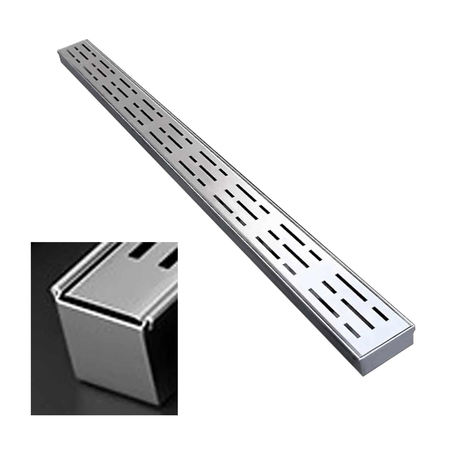 LWJSOCP Trench Drain Grate,Custom Stainless Steel Channel Drain Kit with End Outlet, Driveway Water Diverter Trough, 7x3cm Trench Drainage System for Effective Floor Drainage Solutions
