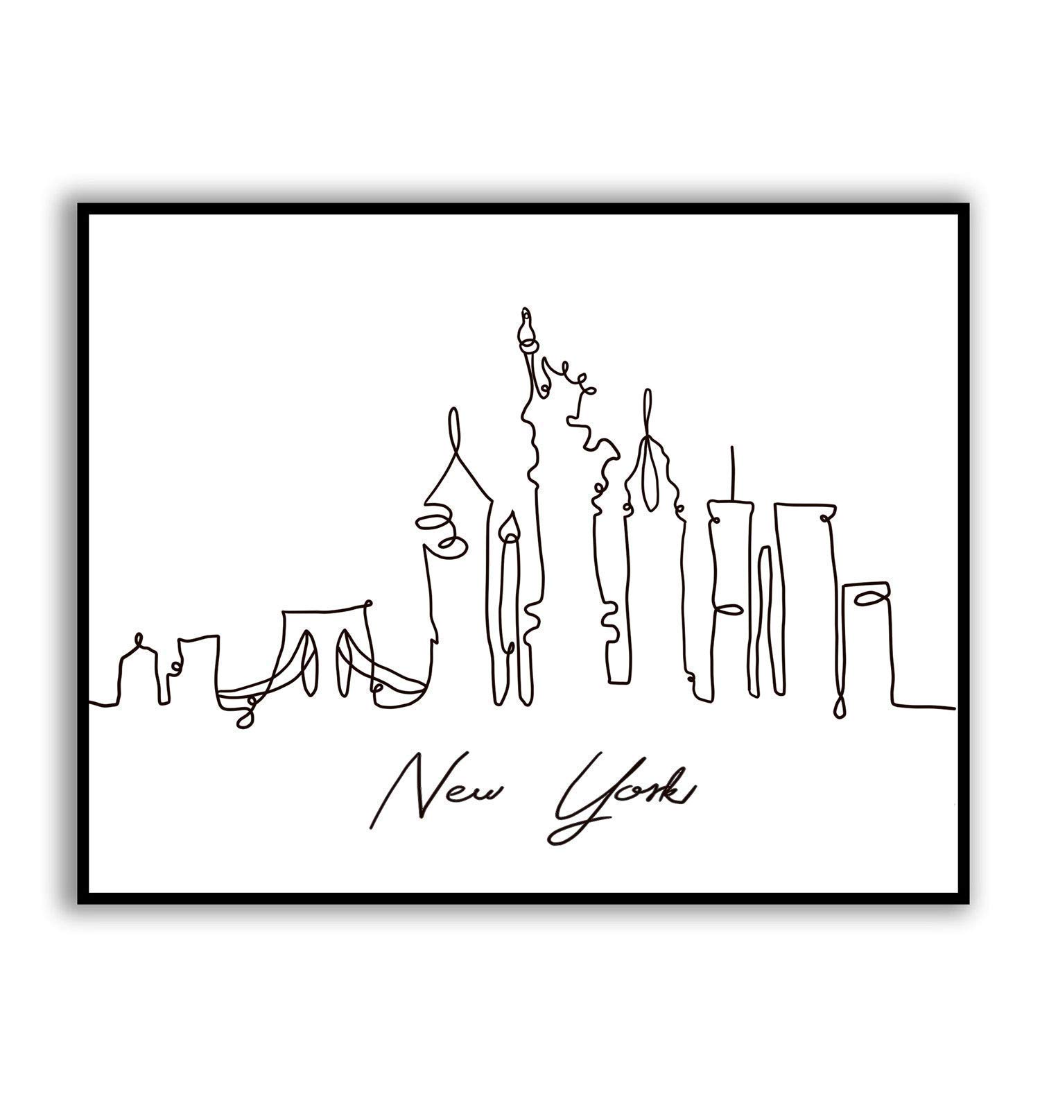 Buy New York City Skyline Wall Decor 10x8 inches Line Print Modern