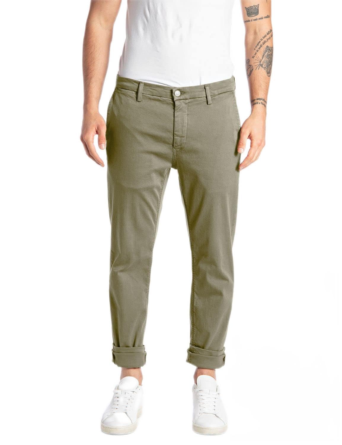 Replay Herren Chino Zeumar Slim-Fit Hyperflex X-Lite mit Stretch, Light Military 833 (Grün), 27W / 30L