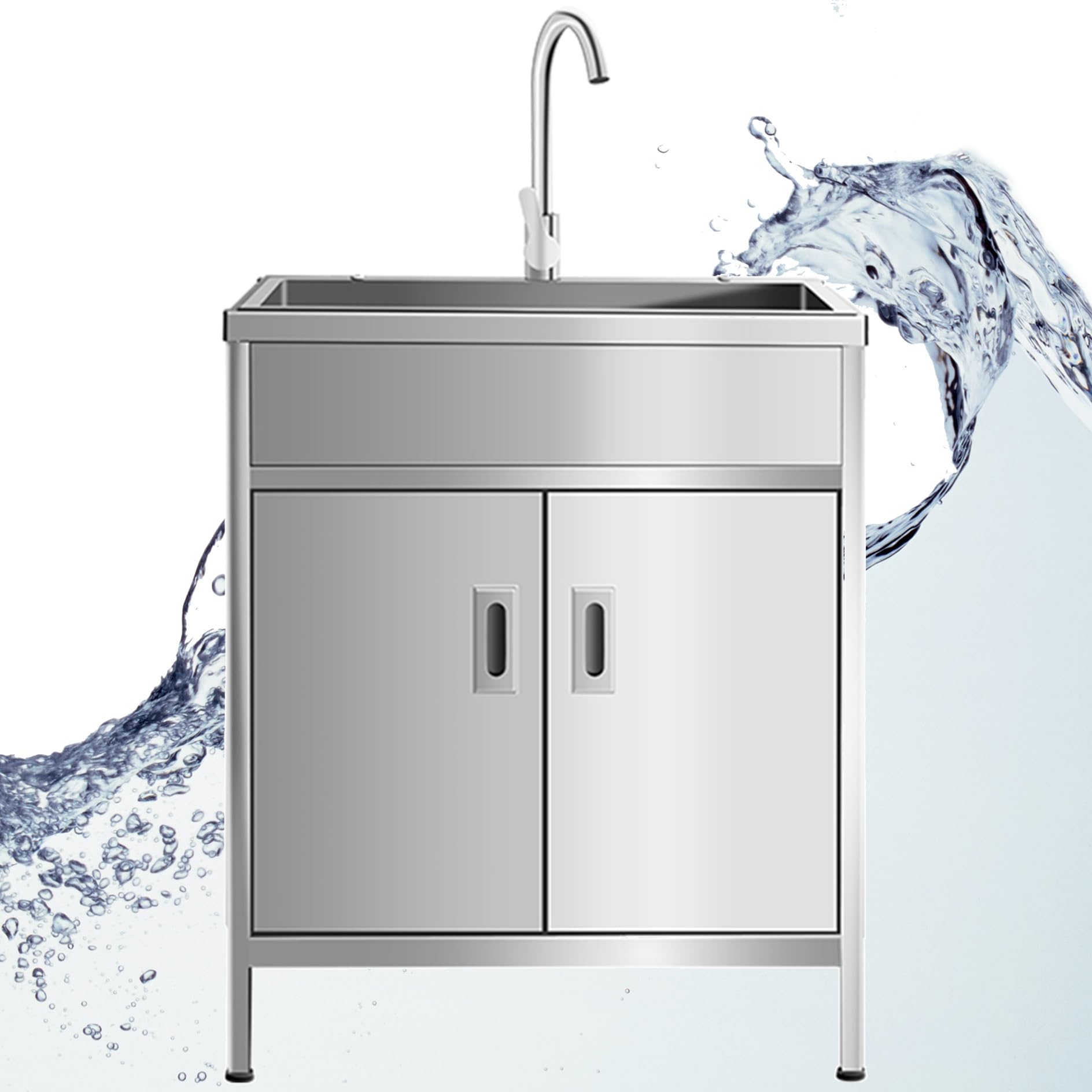 DFGHNBVC Freestanding Stainless Steel Utility Sink With Faucet And Storage Cabinets, Ideal For Laundry, Kitchen, Garage, And Farmhouse Use,68X45X80Cm