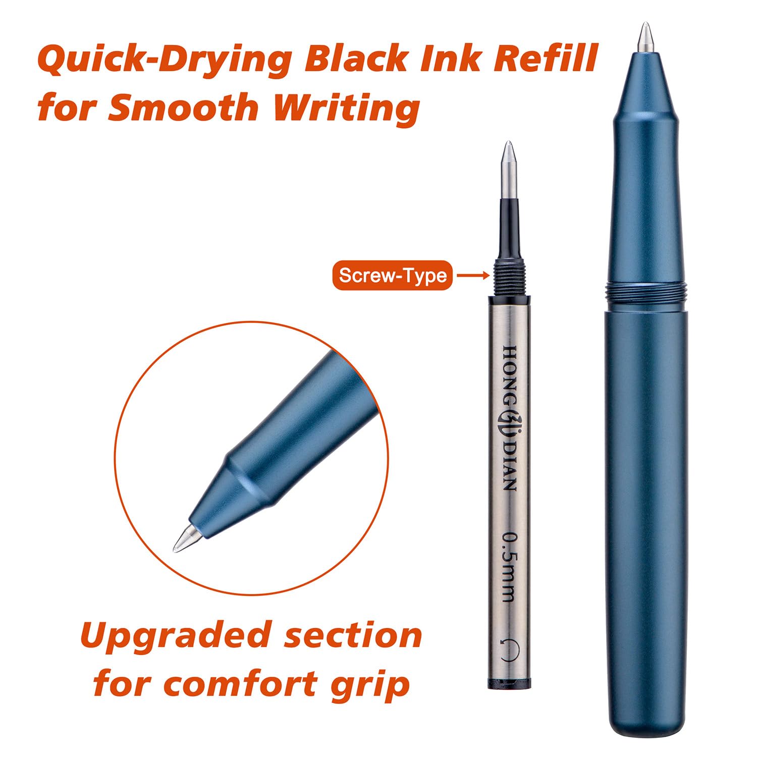 Hongdian Mini Roller Pen M2 Black Forest, 0.5mm Fine Nib, Elegant Aluminum Pocket Pen with Black Ink Refill - Image 3