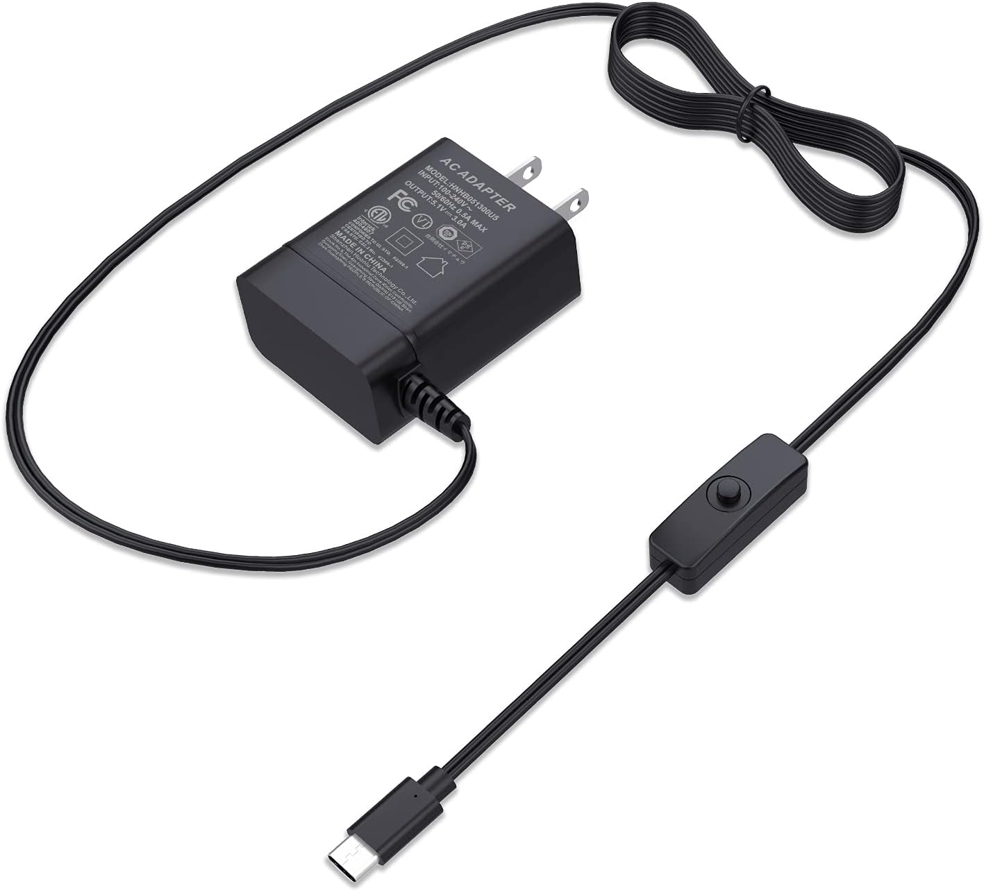 Miuzei Raspberry Pi 4 電源 USB-C 5.1V 3A スイッチ付き PSE認証