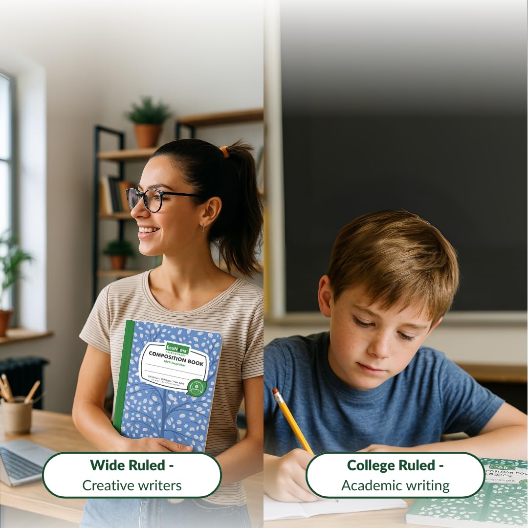 Cuadernos de composición con rayas universitarias, 200 páginas (100 hojas) 9.75 x 7.5 pulgadas, papel reciclable neutro de mármol negro, suministros escolares y de oficina ecológicos para