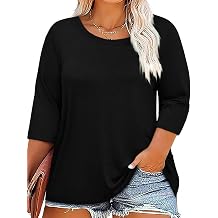 ZDC Womens Plus Size Tops 3/4 Sleeve Crew Neck T Shirts Loose Fit Tee Tunic Casual Blouse