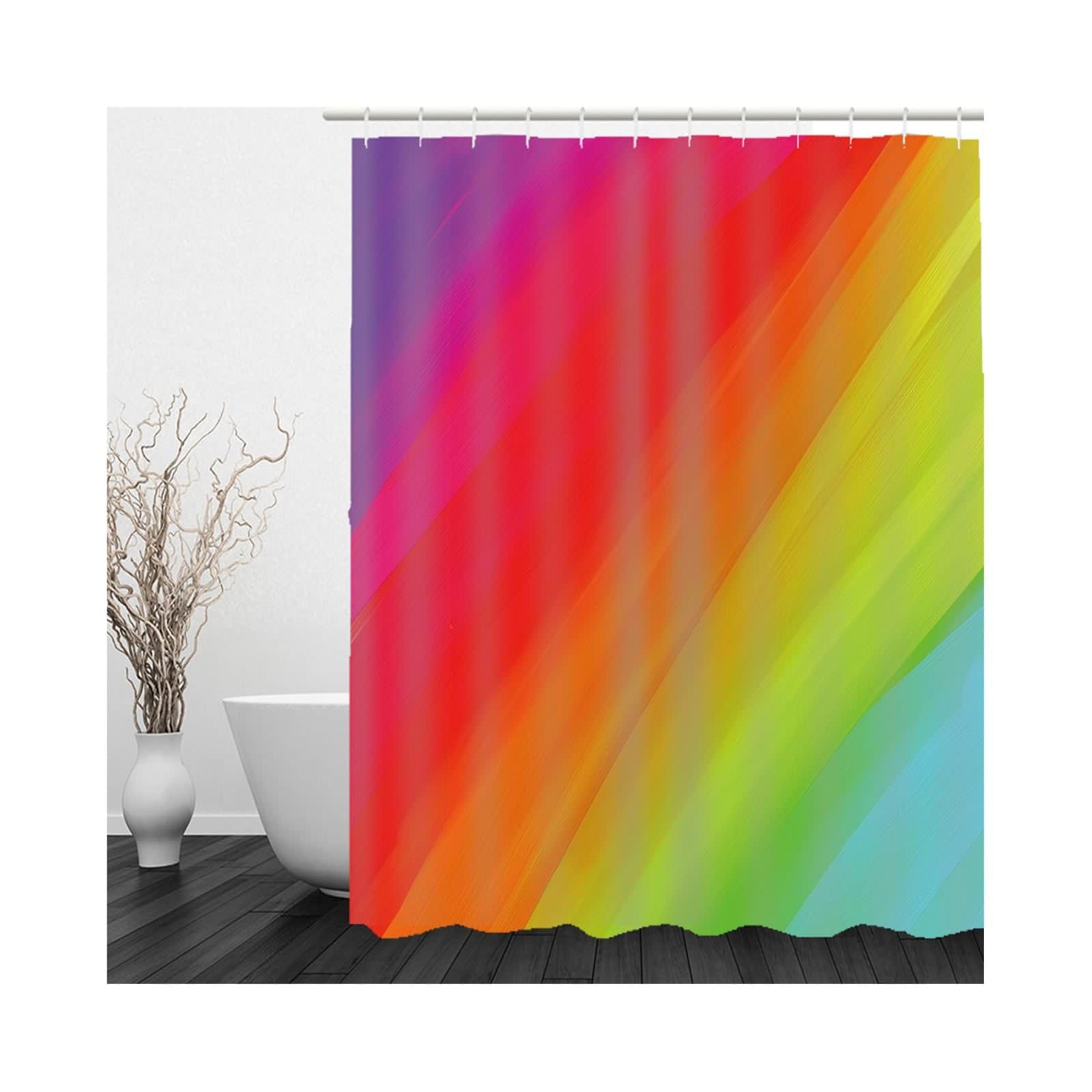 Rideau Douche Moderne Rideaux Poid Arc-en-Ciel Luxe Anneau Salle Bain Écologique, Imperméable, avec Crochets Métalliques Antirouille 220x180cm