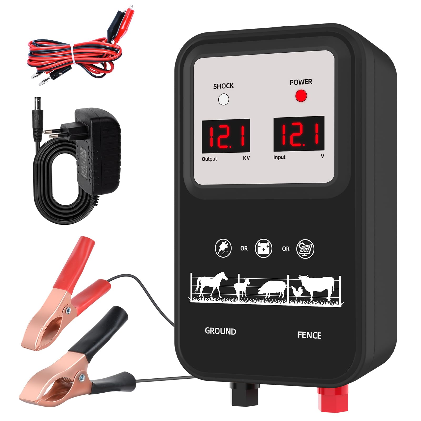 15KM Pastor Eléctrico, 2J Cerca Eléctrica Controlador de Pulso de Alto Voltaje Seguro Cercado Eléctrico para la Prevención de la Fauna Salvaje, Granja, aves de Corral, Jardín (Negro)