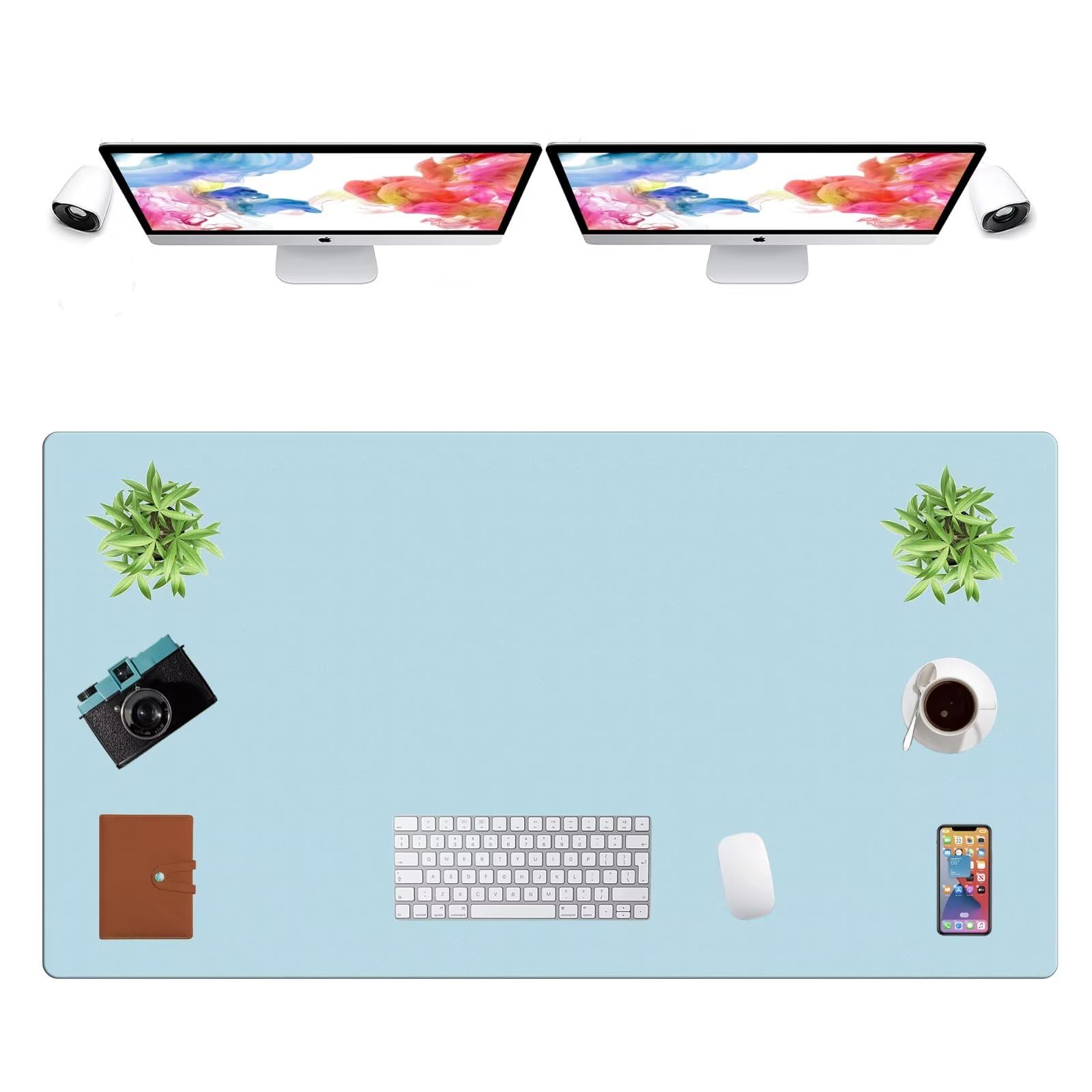 LL-COEUR Extra Large PU Leather Desk Mat Large Mouse Pad XXL Waterproof Table Mat Office Laptop Writing Pad (51.2 x 27.6 inch, Sky Blue)
